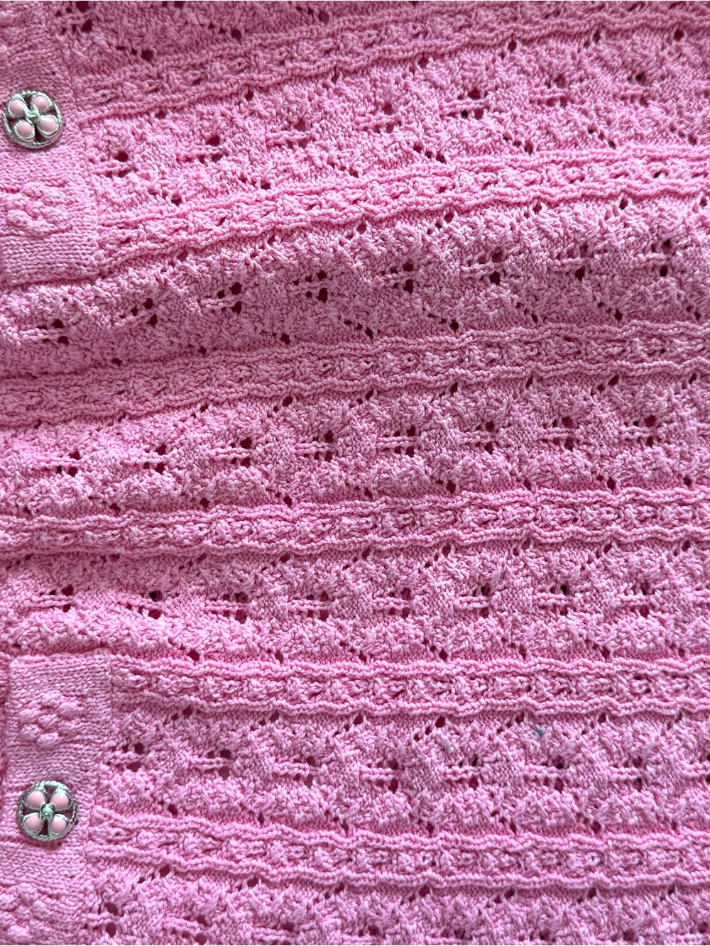 CHANEL Pink Eyelet Knit Cardigan with Decorative Buttons